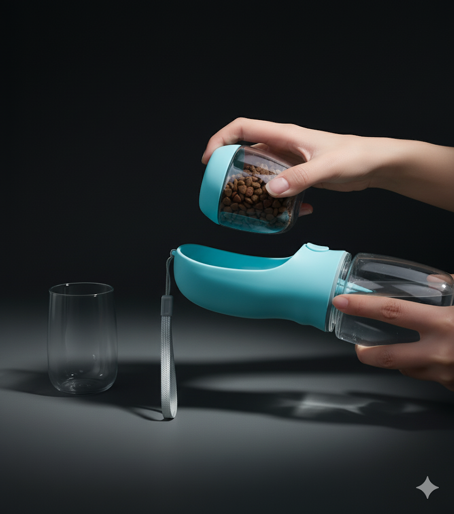 Portable Pet Travel Bottle Water & Food - 2 In 1
